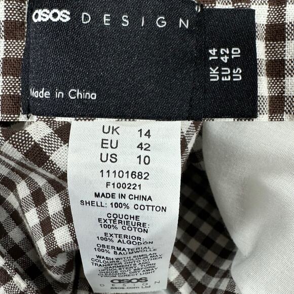 ASOS brown/white gingham pleat front high rise trouser Size 10 Cotton - Picture 4 of 16